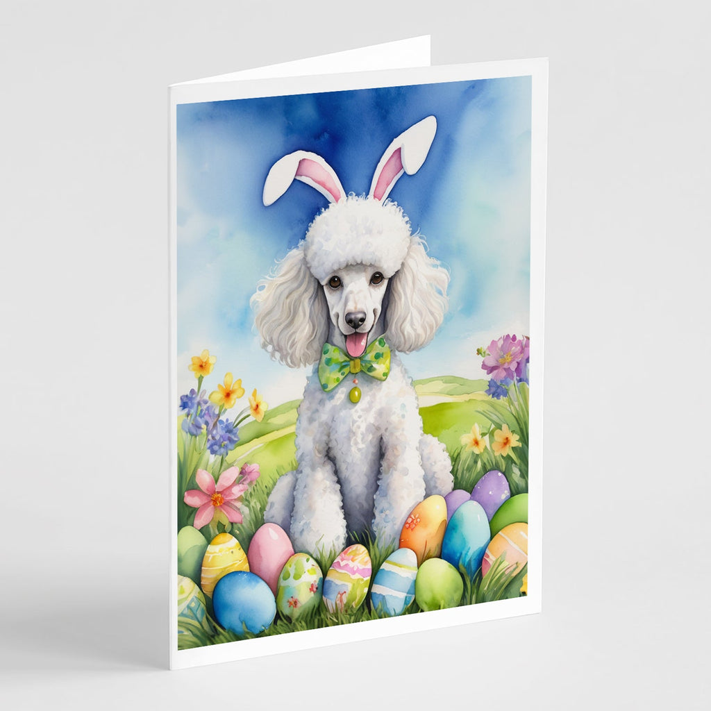 White Poodle Easter Egg Hunt Greeting Cards Pack of 8 Blank Cards with Envelopes Whimsical A7 Size 5x7