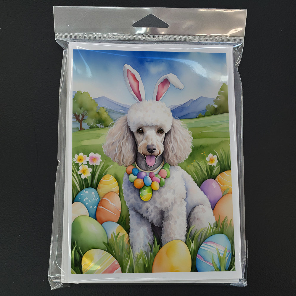 White Poodle Easter Egg Hunt Greeting Cards Pack of 8 Blank Cards with Envelopes Whimsical A7 Size 5x7