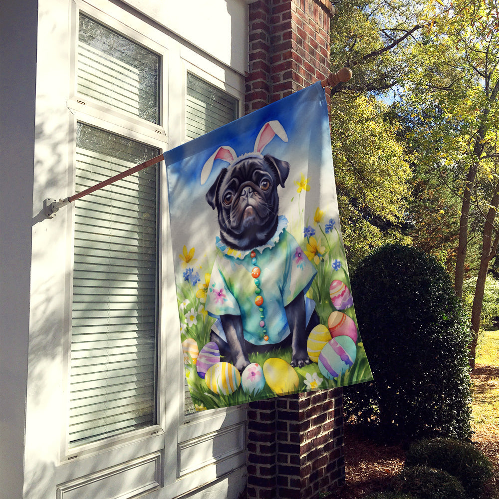 Pug Easter Egg Hunt House Flag 28x40 Porch Sleeve Pole Decorative Outside Yard Banner Artwork Wall Hanging, Polyester