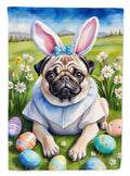 Pug Easter Egg Hunt House Flag 28x40 Porch Sleeve Pole Decorative Outside Yard Banner Artwork Wall Hanging, Polyester