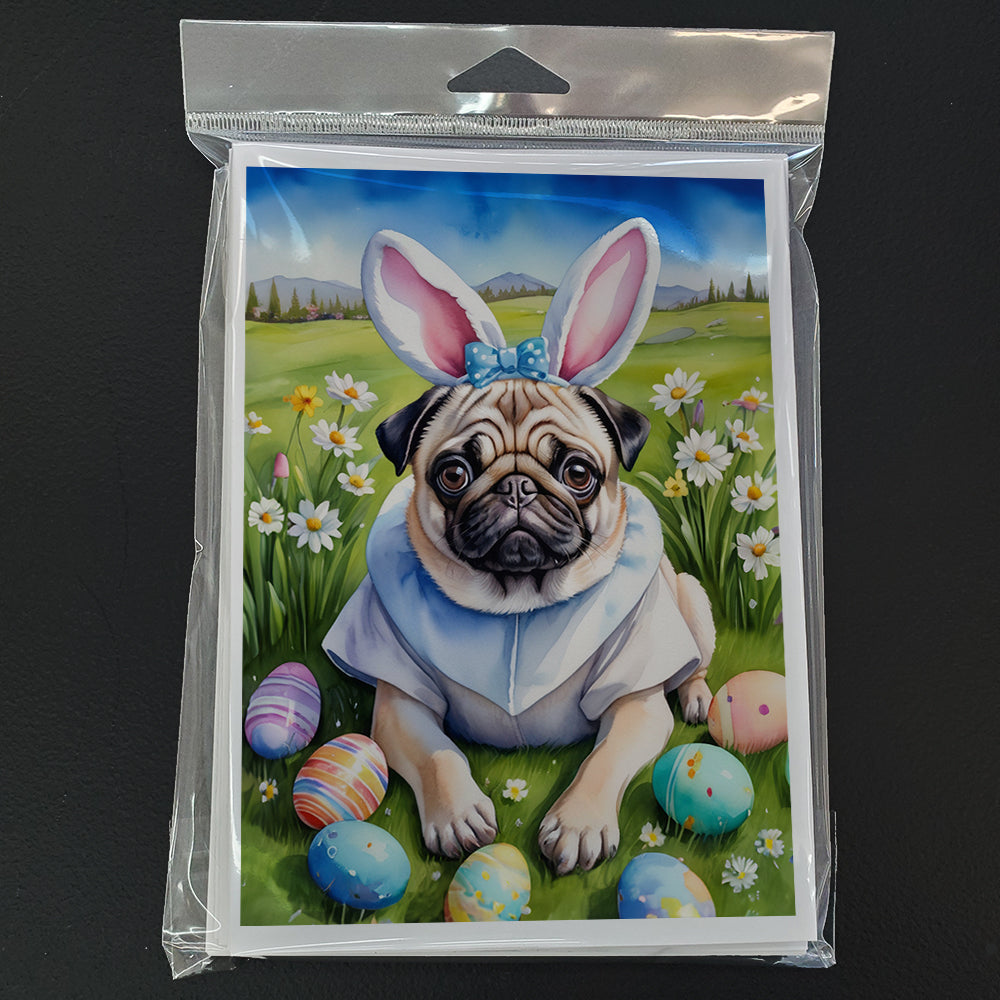 Pug Easter Egg Hunt Greeting Cards Pack of 8 Blank Cards with Envelopes Whimsical A7 Size 5x7