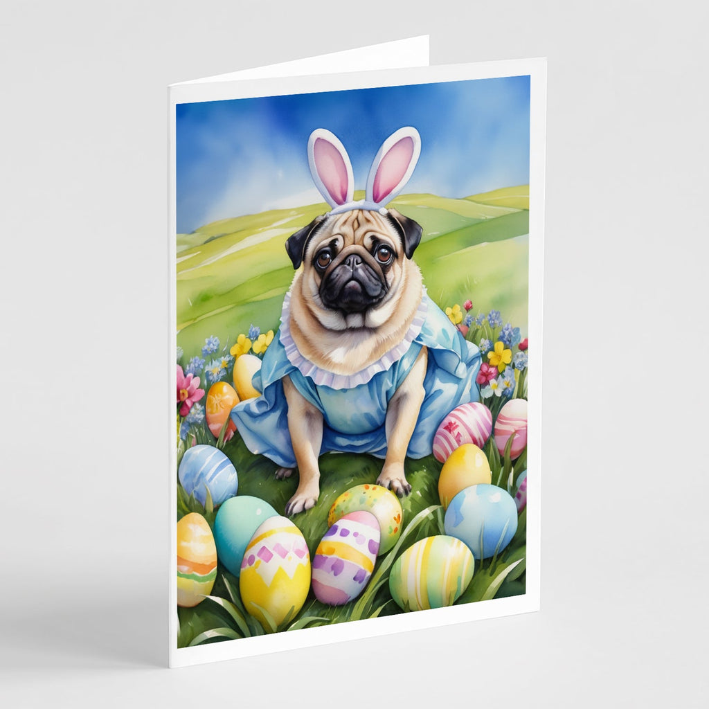 Pug Easter Egg Hunt Greeting Cards Pack of 8 Blank Cards with Envelopes Whimsical A7 Size 5x7