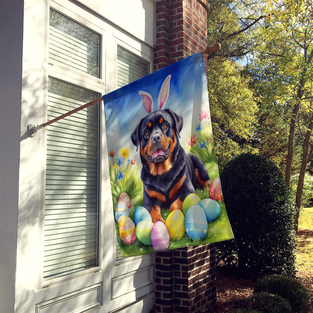 Rottweiler Easter Egg Hunt House Flag 28x40 Porch Sleeve Pole Decorative Outside Yard Banner Artwork Wall Hanging, Polyester
