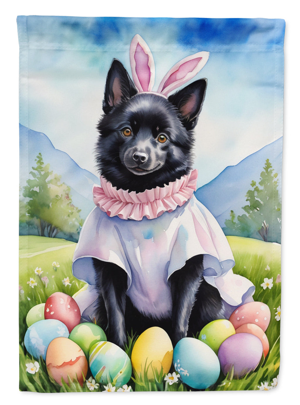 Schipperke Easter Egg Hunt House Flag 28x40 Porch Sleeve Pole Decorative Outside Yard Banner Artwork Wall Hanging, Polyester