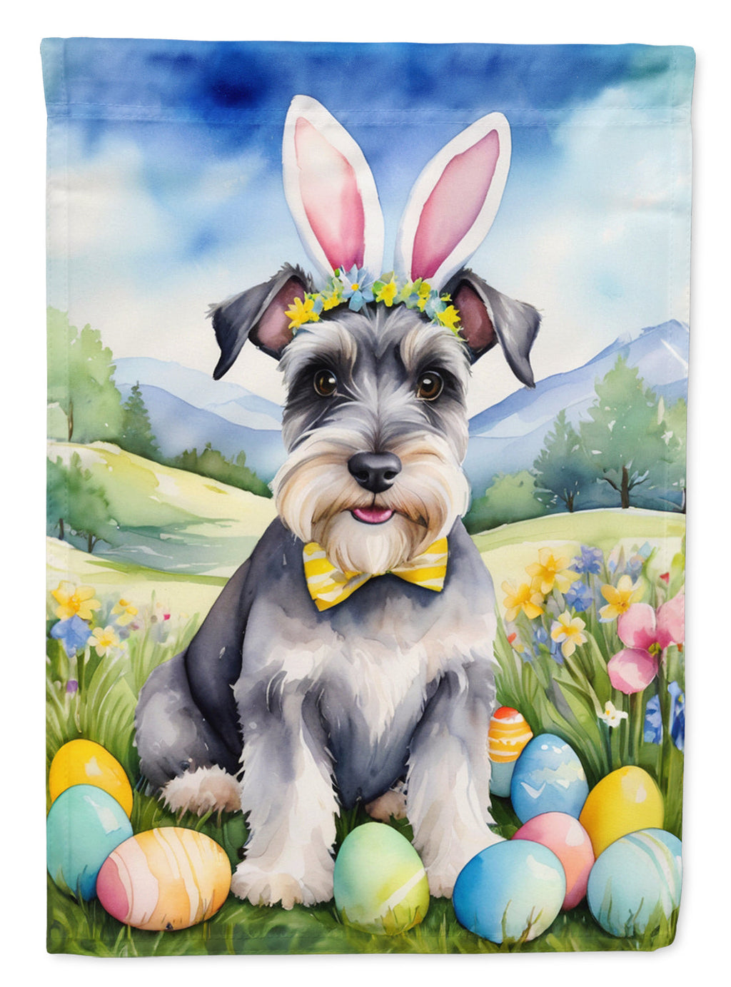 Schnauzer Easter Egg Hunt House Flag 28x40 Porch Sleeve Pole Decorative Outside Yard Banner Artwork Wall Hanging, Polyester