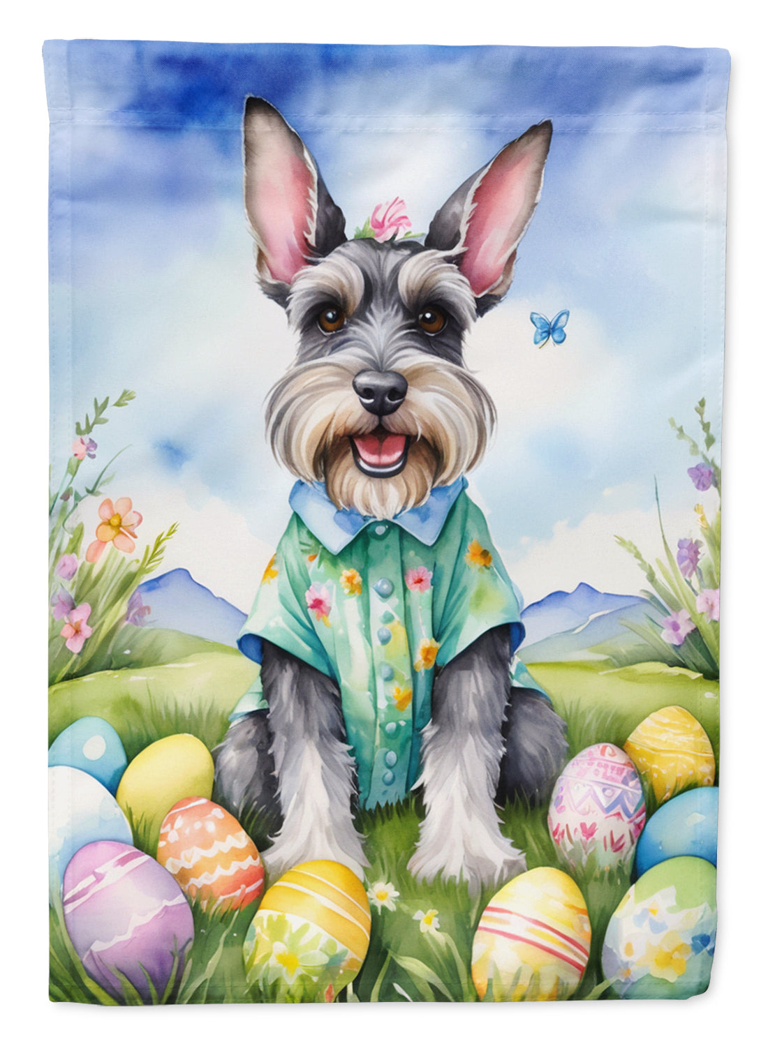Schnauzer Easter Egg Hunt House Flag 28x40 Porch Sleeve Pole Decorative Outside Yard Banner Artwork Wall Hanging, Polyester