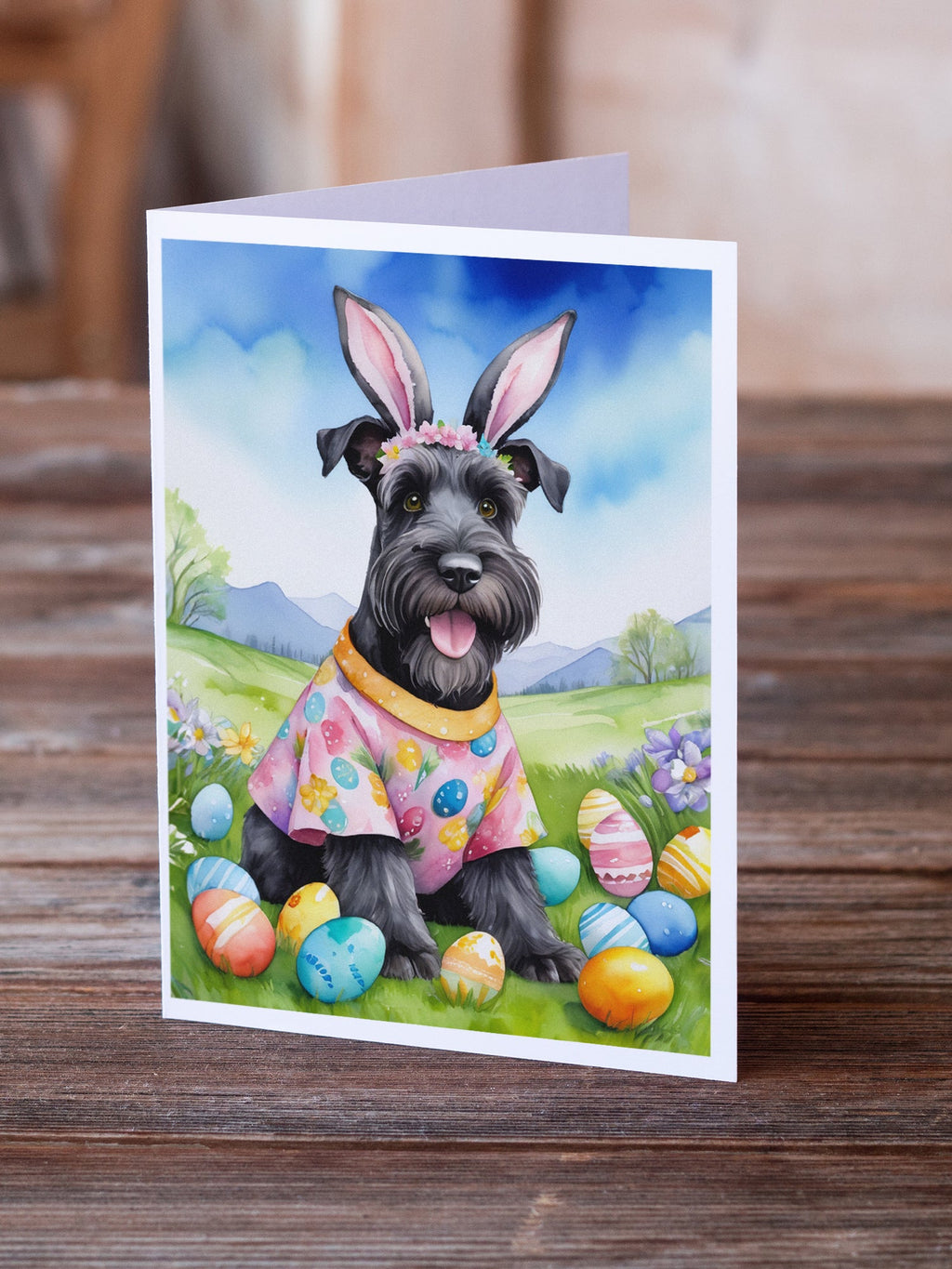 Schnauzer Easter Egg Hunt Greeting Cards Pack of 8 Blank Cards with Envelopes Whimsical A7 Size 5x7