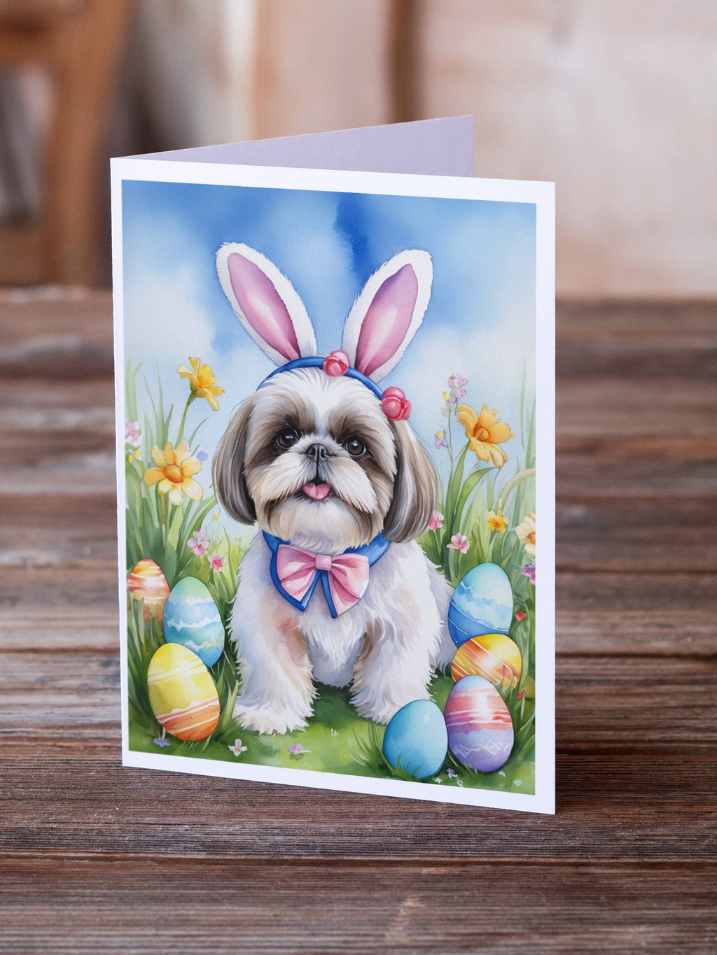 Shih Tzu Easter Egg Hunt Greeting Cards Pack of 8 Blank Cards with Envelopes Whimsical A7 Size 5x7