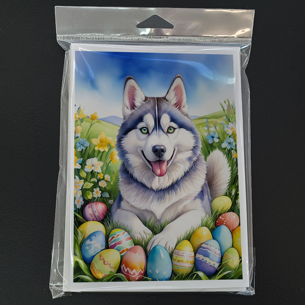 Siberian Husky Easter Egg Hunt Greeting Cards Pack of 8 Blank Cards with Envelopes Whimsical A7 Size 5x7
