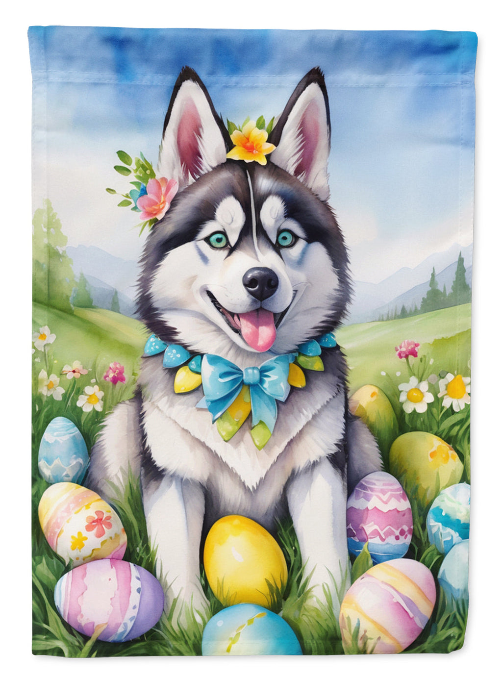 Siberian Husky Easter Egg Hunt House Flag 28x40 Porch Sleeve Pole Decorative Outside Yard Banner Artwork Wall Hanging, Polyester
