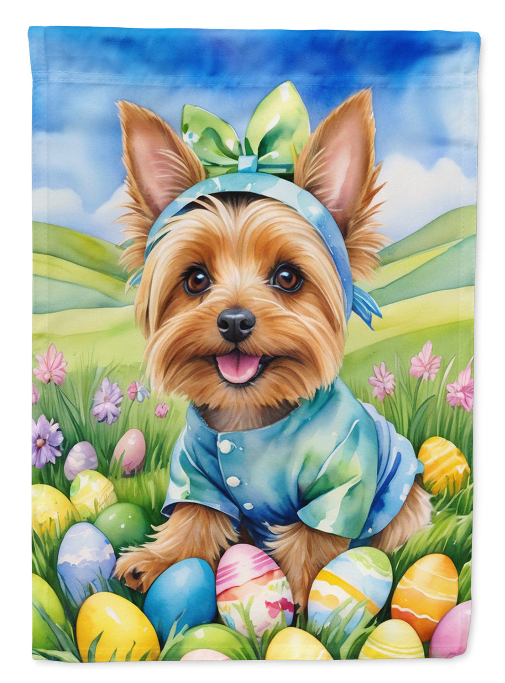 Silky Terrier Easter Egg Hunt House Flag 28x40 Porch Sleeve Pole Decorative Outside Yard Banner Artwork Wall Hanging, Polyester