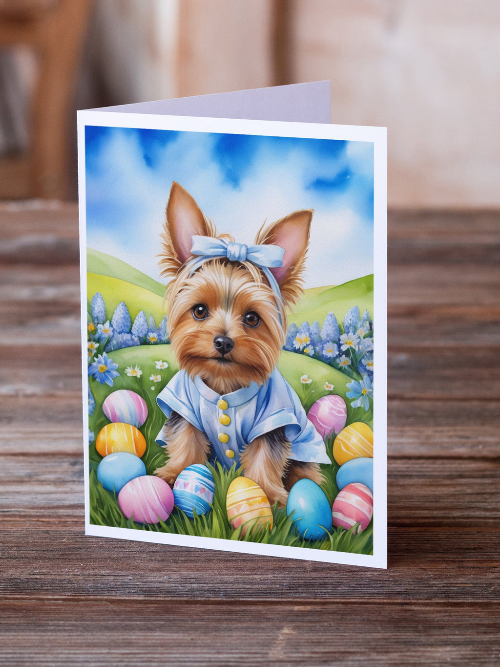 Silky Terrier Easter Egg Hunt Greeting Cards Pack of 8 Blank Cards with Envelopes Whimsical A7 Size 5x7