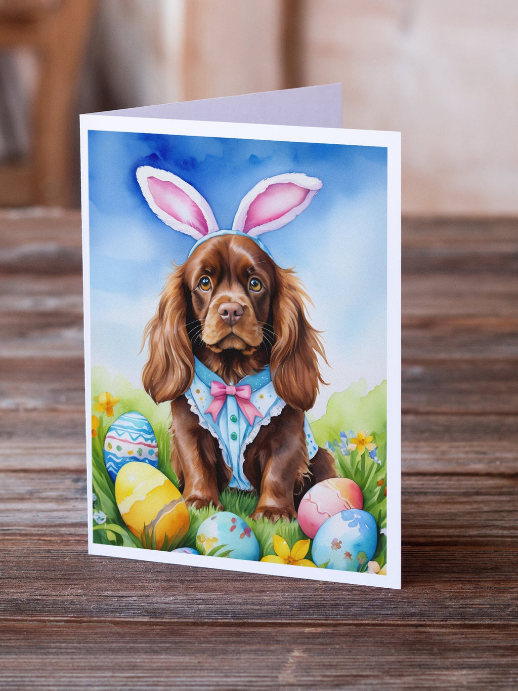Sussex Spaniel Easter Egg Hunt Greeting Cards Pack of 8 Blank Cards with Envelopes Whimsical A7 Size 5x7