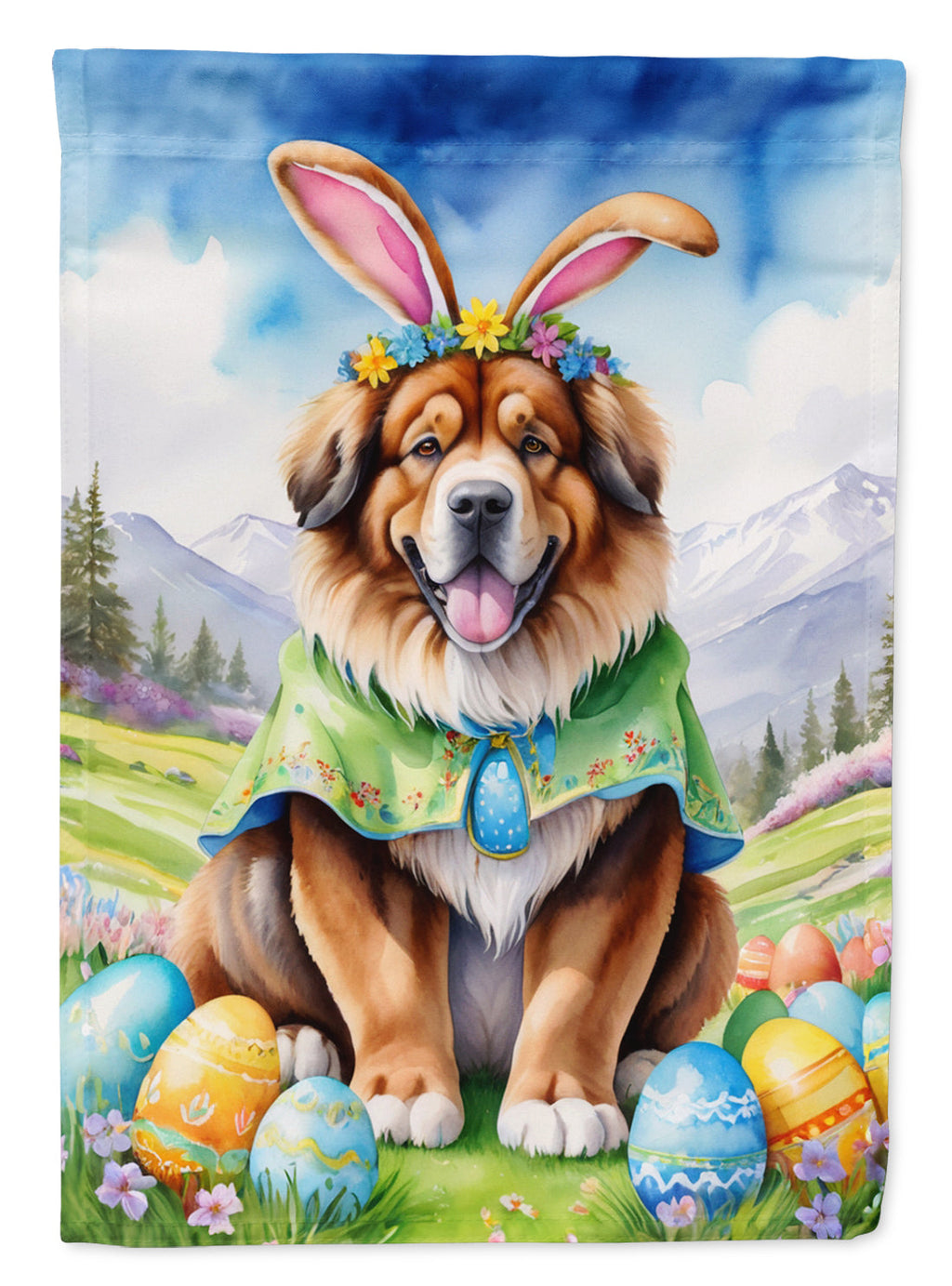 Tibetan Mastiff Easter Egg Hunt House Flag 28x40 Porch Sleeve Pole Decorative Outside Yard Banner Artwork Wall Hanging, Polyester