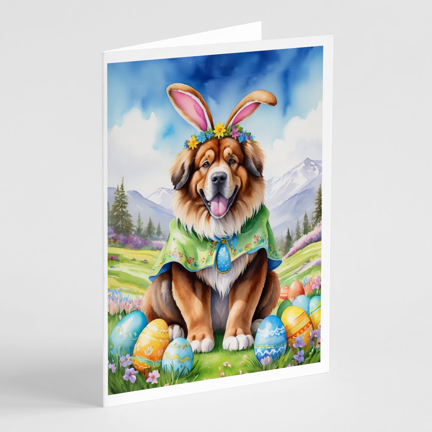 Tibetan Mastiff Easter Egg Hunt Greeting Cards Pack of 8 Blank Cards with Envelopes Whimsical A7 Size 5x7