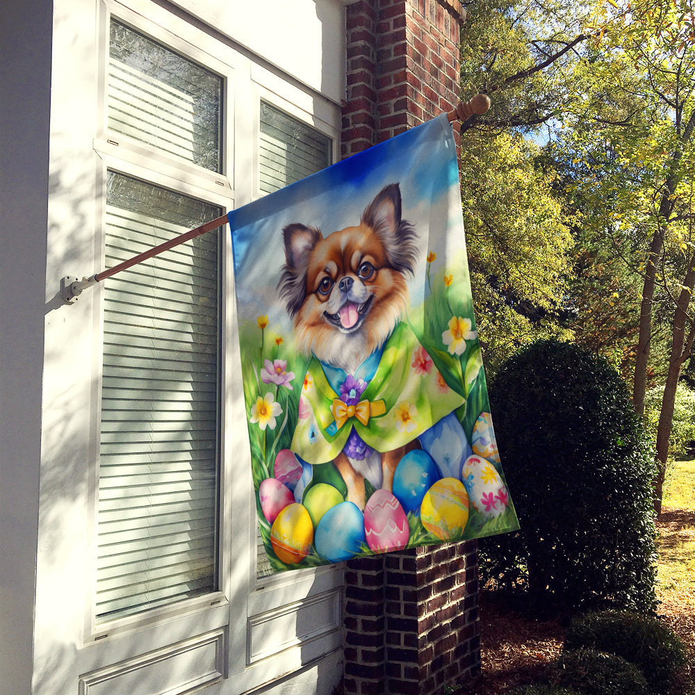 Tibetan Spaniel Easter Egg Hunt House Flag 28x40 Porch Sleeve Pole Decorative Outside Yard Banner Artwork Wall Hanging, Polyester