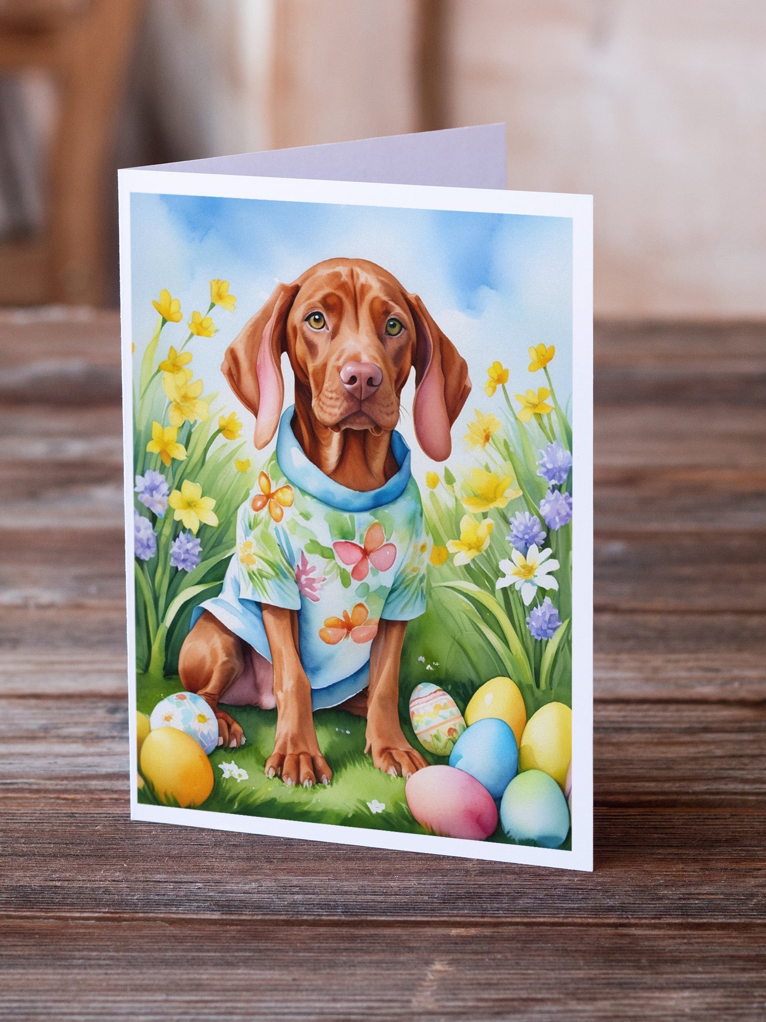 Vizsla Easter Egg Hunt Greeting Cards Pack of 8 Blank Cards with Envelopes Whimsical A7 Size 5x7