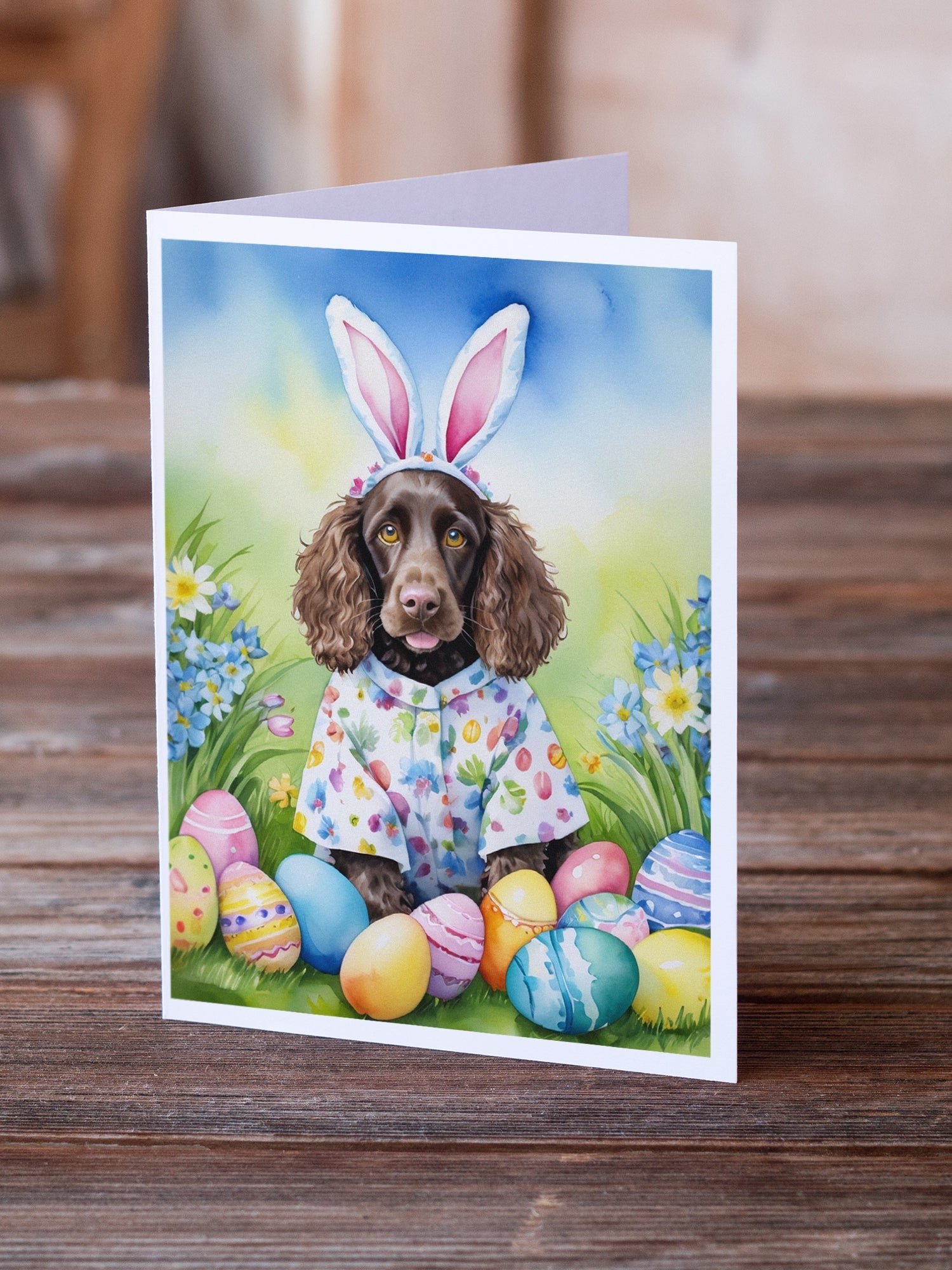 Water Spaniel Easter Egg Hunt Greeting Cards Pack of 8 Blank Cards with Envelopes Whimsical A7 Size 5x7