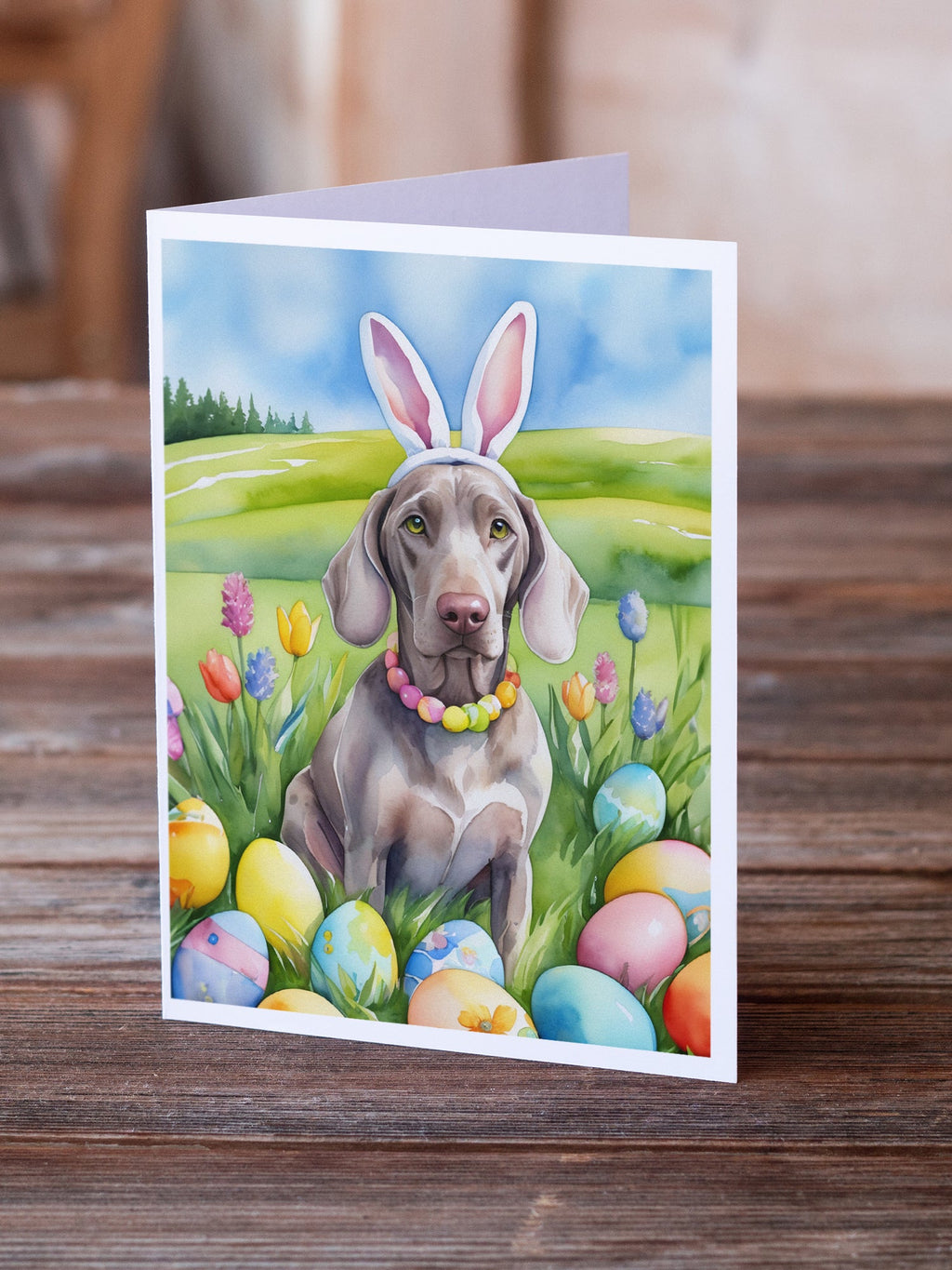 Weimaraner Easter Egg Hunt Greeting Cards Pack of 8 Blank Cards with Envelopes Whimsical A7 Size 5x7