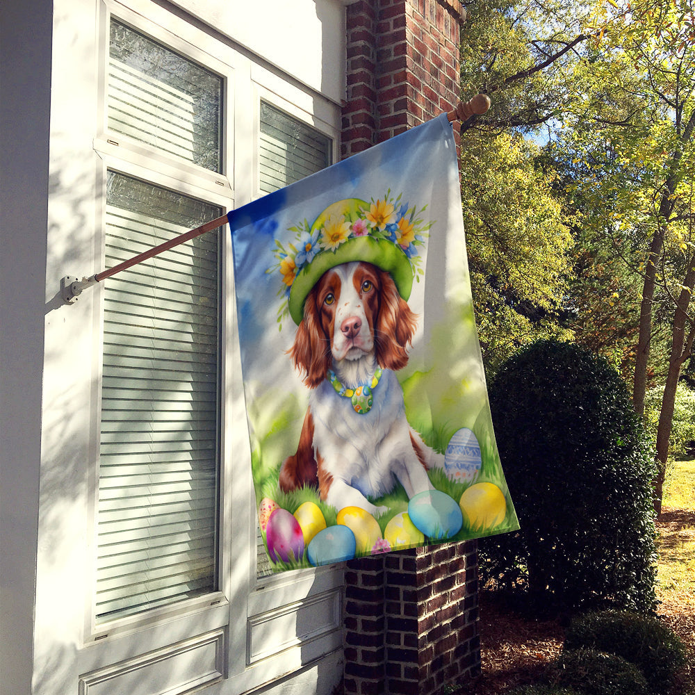 Welsh Springer Spaniel Easter Egg Hunt House Flag 28x40 Porch Sleeve Pole Decorative Outside Yard Banner Artwork Wall Hanging, Polyester