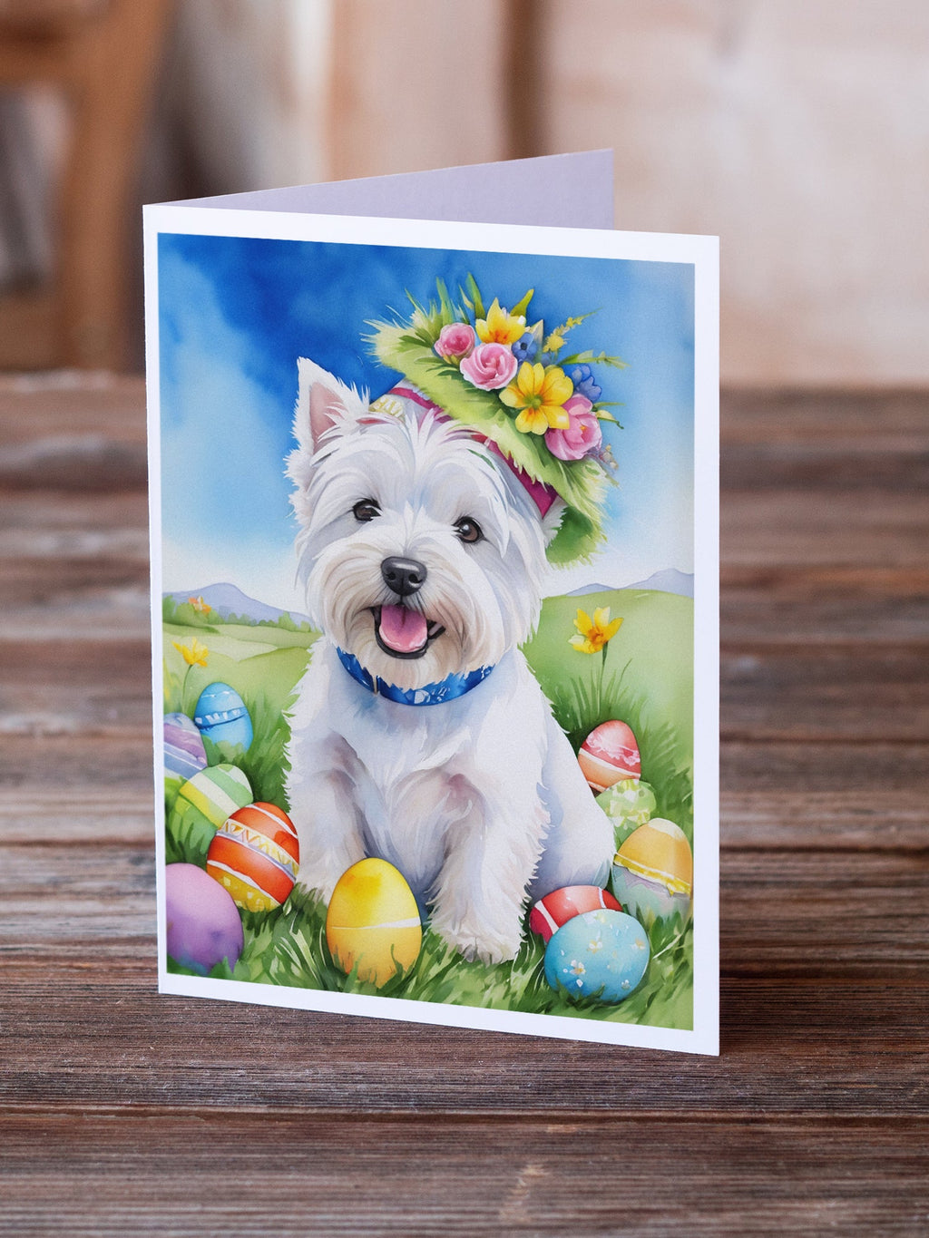Westie Easter Egg Hunt Greeting Cards Pack of 8 Blank Cards with Envelopes Whimsical A7 Size 5x7