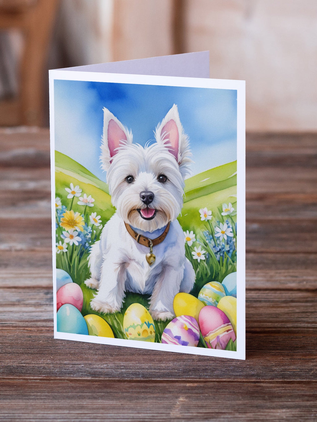 Westie Easter Egg Hunt Greeting Cards Pack of 8 Blank Cards with Envelopes Whimsical A7 Size 5x7
