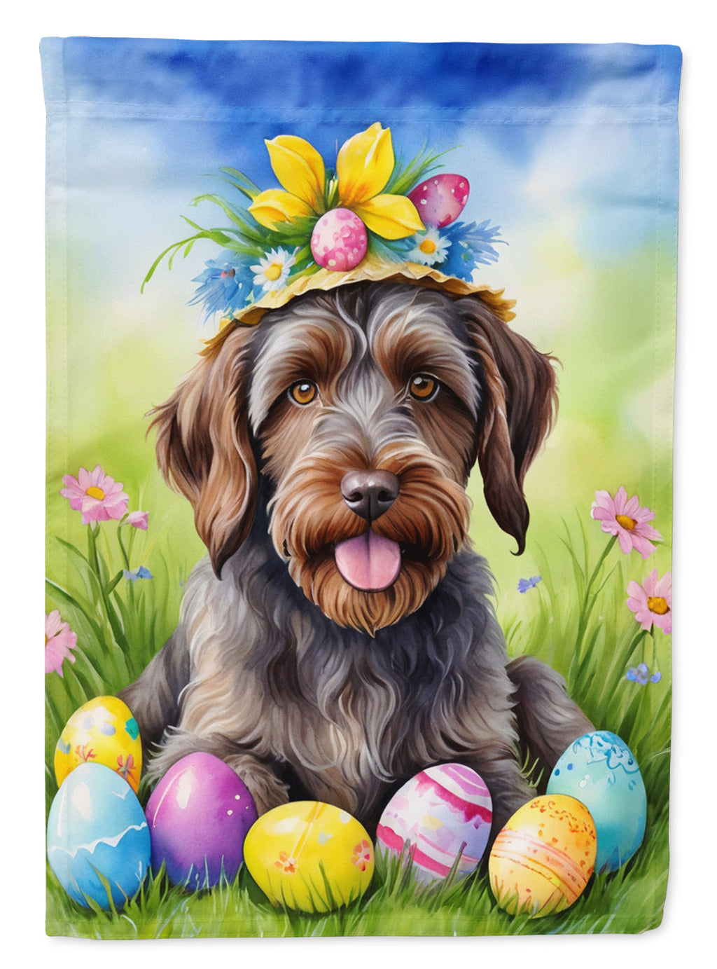Wirehaired Pointing Griffon Easter Egg Hunt House Flag 28x40 Porch Sleeve Pole Decorative Outside Yard Banner Artwork Wall Hanging, Polyester