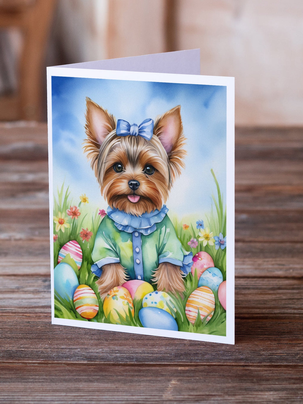 Yorkshire Terrier Easter Egg Hunt Greeting Cards Pack of 8 Blank Cards with Envelopes Whimsical A7 Size 5x7