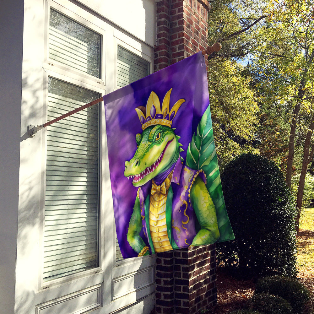 Alligator King of Mardi Gras House Flag 28x40 Porch Sleeve Pole Decorative Outside Yard Banner Artwork Wall Hanging, Polyester