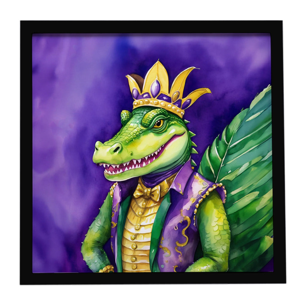 Alligator King of Mardi Gras Framed Metal Print Bathroom, Kitchen, Office, Home Decor Wall Art Ready to Hang, Square, 8X8