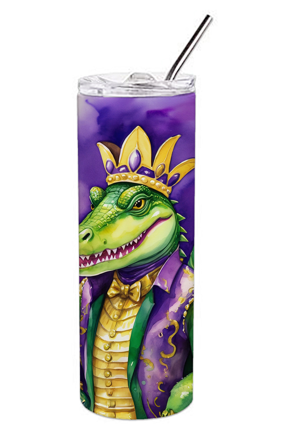Alligator King of Mardi Gras Stainless Steel Skinny Tumbler 20 oz Vacuum Double Walled Reusable Insulated Travel Cup