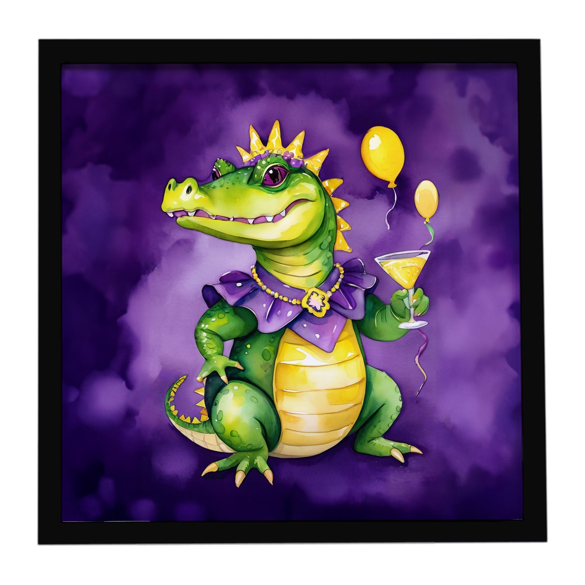 Alligator Mardi Gras Framed Metal Print Bathroom, Kitchen, Office, Home Decor Wall Art Ready to Hang, Square, 8X8