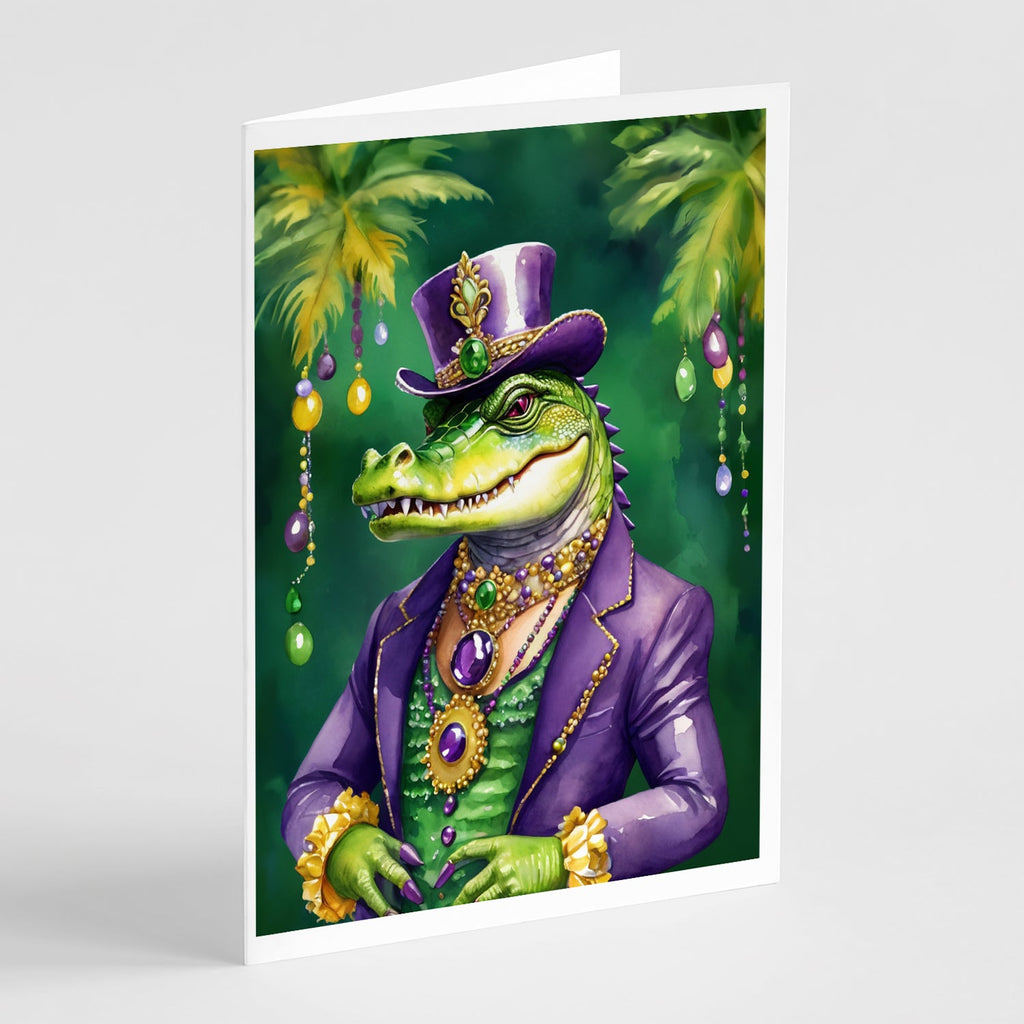 Alligator King of Mardi Gras Greeting Cards Pack of 8 Blank Cards with Envelopes Whimsical A7 Size 5x7