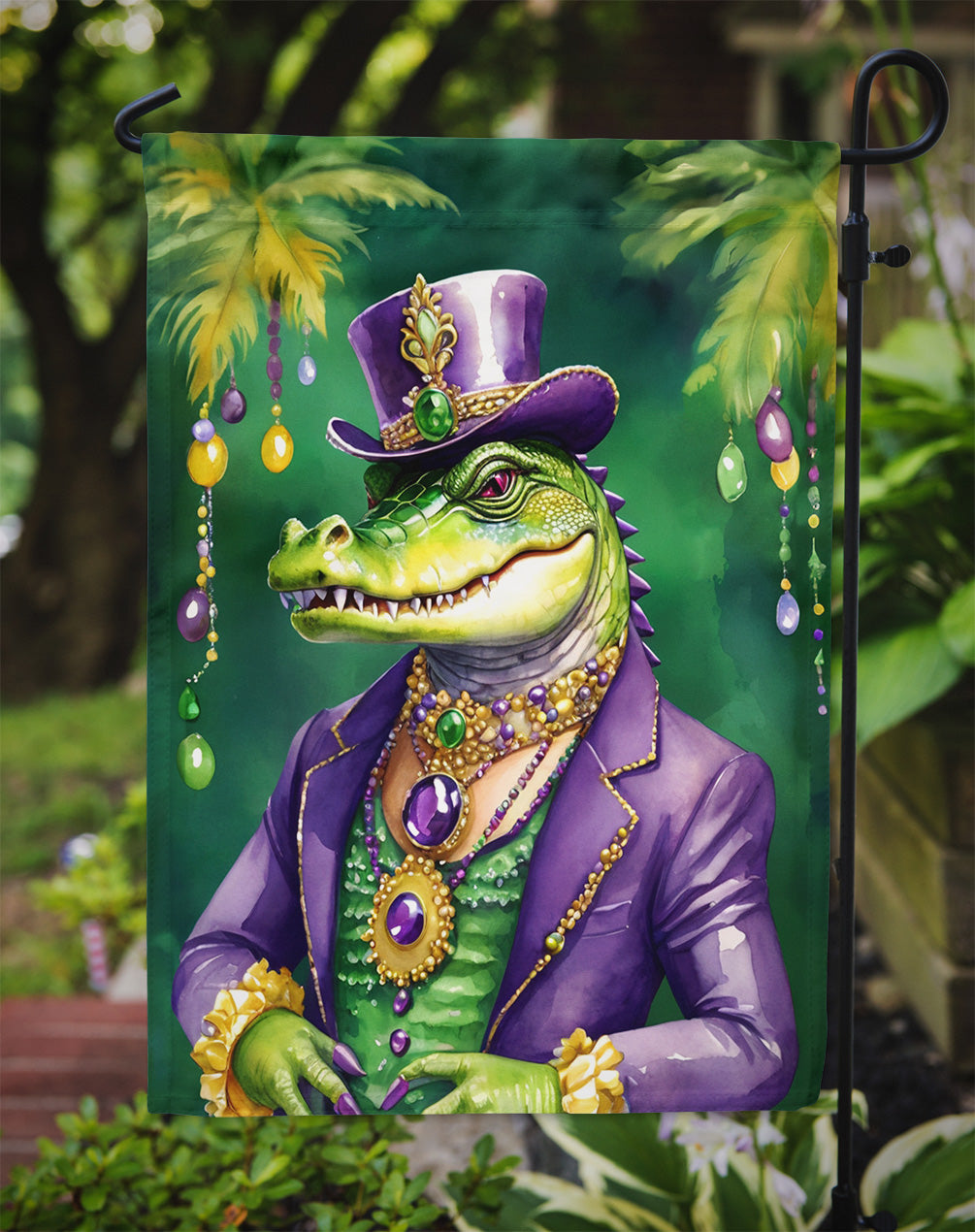 Alligator King of Mardi Gras Garden Flag Mailbox Decorative Yard Banner Outside Patio Artwork for Flower Beds, Garden Size, Multicolor