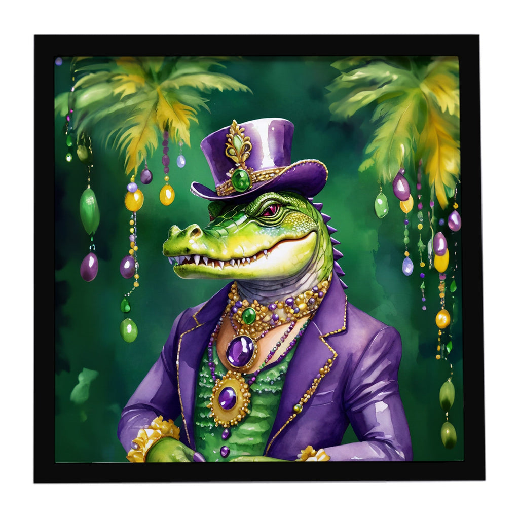 Alligator King of Mardi Gras Framed Metal Print Bathroom, Kitchen, Office, Home Decor Wall Art Ready to Hang, Square, 8X8