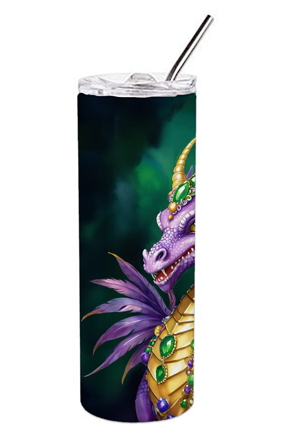Dragon King of Mardi Gras Stainless Steel Skinny Tumbler 20 oz Vacuum Double Walled Reusable Insulated Travel Cup