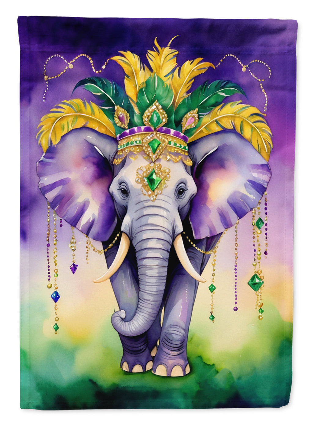 Elephant King of Mardi Gras House Flag 28x40 Porch Sleeve Pole Decorative Outside Yard Banner Artwork Wall Hanging, Polyester