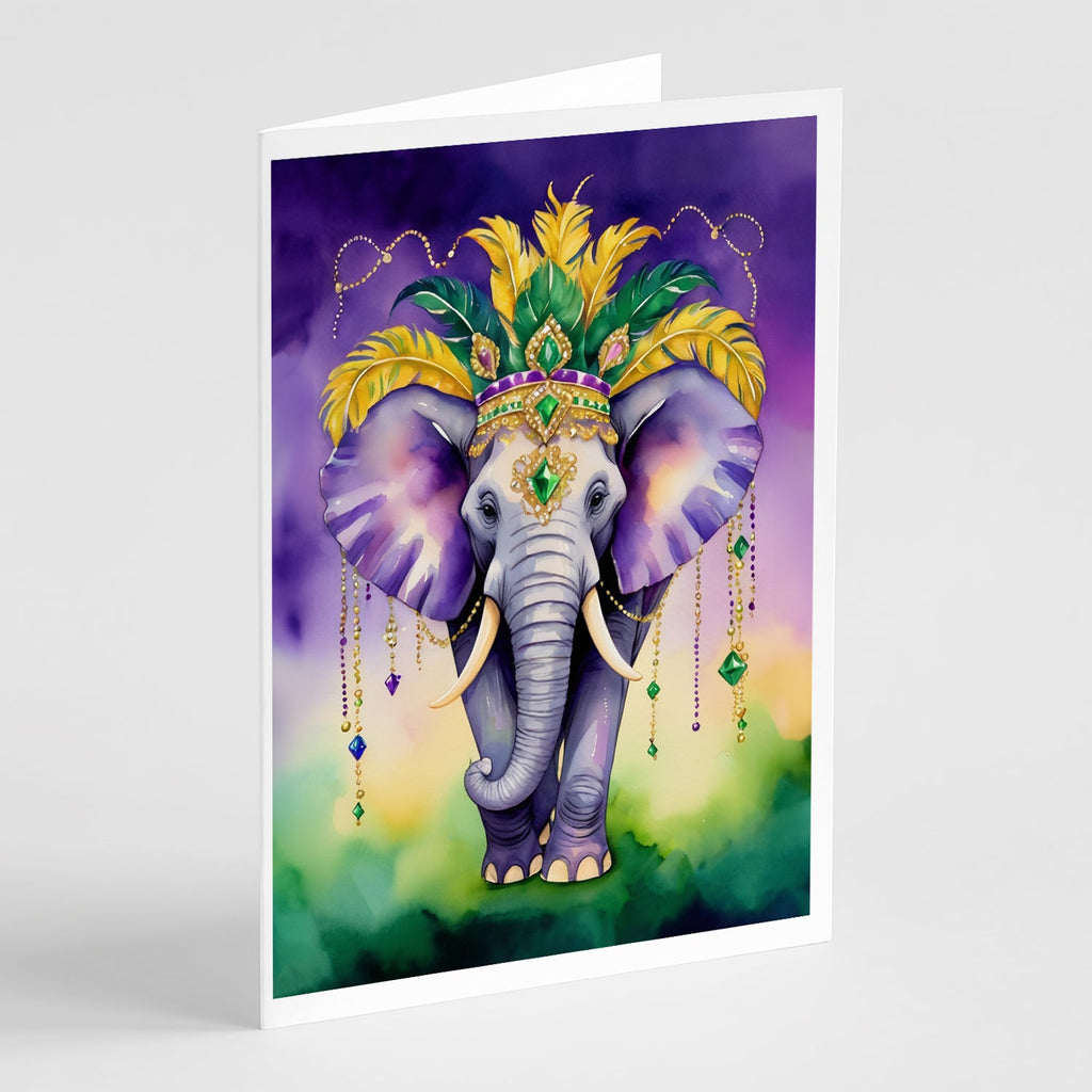 Elephant King of Mardi Gras Greeting Cards Pack of 8 Blank Cards with Envelopes Whimsical A7 Size 5x7