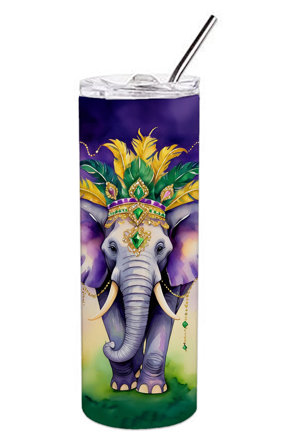 Elephant King of Mardi Gras Stainless Steel Skinny Tumbler 20 oz Vacuum Double Walled Reusable Insulated Travel Cup