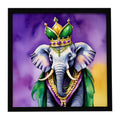 Elephant King of Mardi Gras Framed Metal Print Bathroom, Kitchen, Office, Home Decor Wall Art Ready to Hang, Square, 8X8