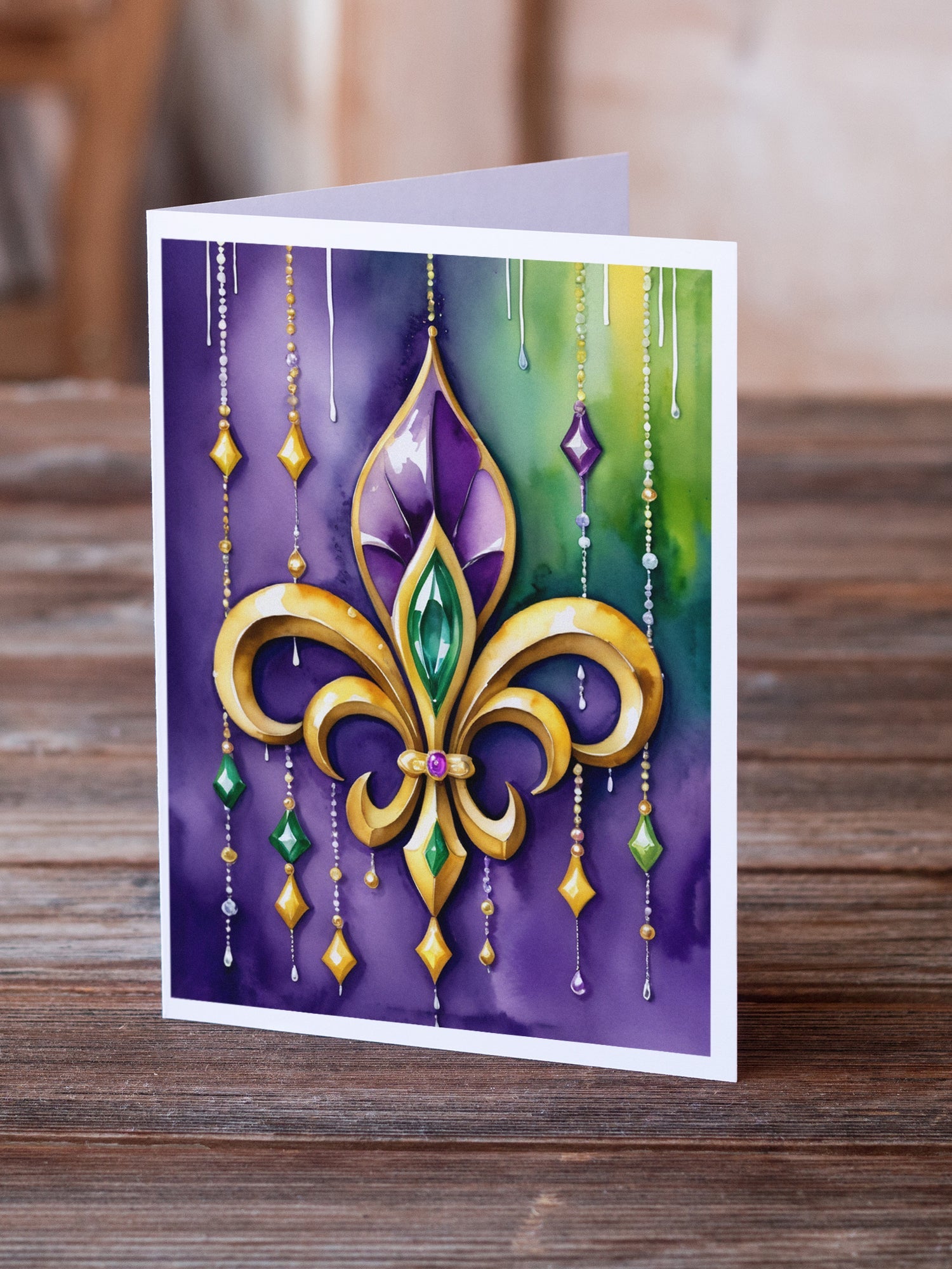 Fleur de lis Mardi Gras Greeting Cards Pack of 8 Blank Cards with Envelopes Whimsical A7 Size 5x7