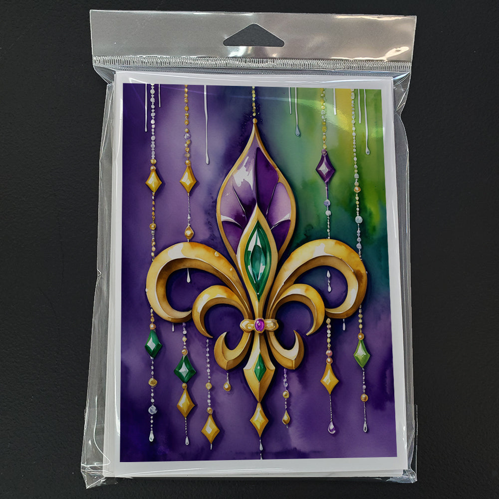 Fleur de lis Mardi Gras Greeting Cards Pack of 8 Blank Cards with Envelopes Whimsical A7 Size 5x7