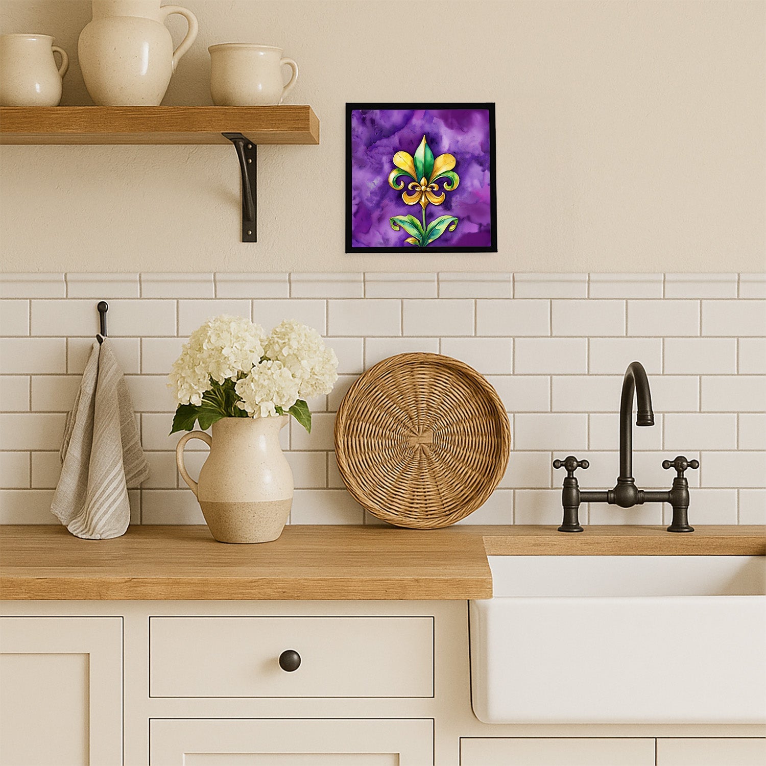 Fleur de lis Mardi Gras Framed Metal Print Bathroom, Kitchen, Office, Home Decor Wall Art Ready to Hang, Square, 8X8
