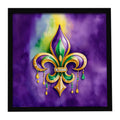 Fleur de lis Mardi Gras Framed Metal Print Bathroom, Kitchen, Office, Home Decor Wall Art Ready to Hang, Square, 8X8
