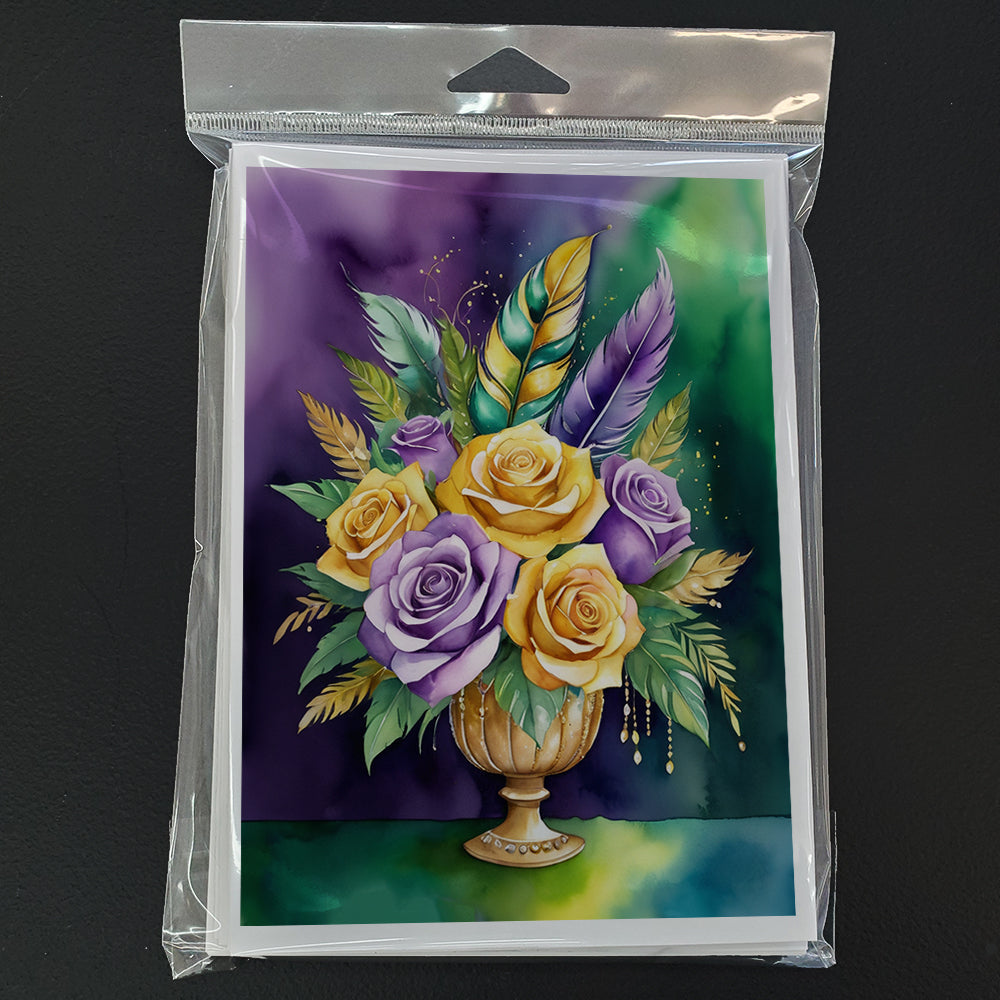 Flowers Mardi Gras Greeting Cards Pack of 8 Blank Cards with Envelopes Whimsical A7 Size 5x7