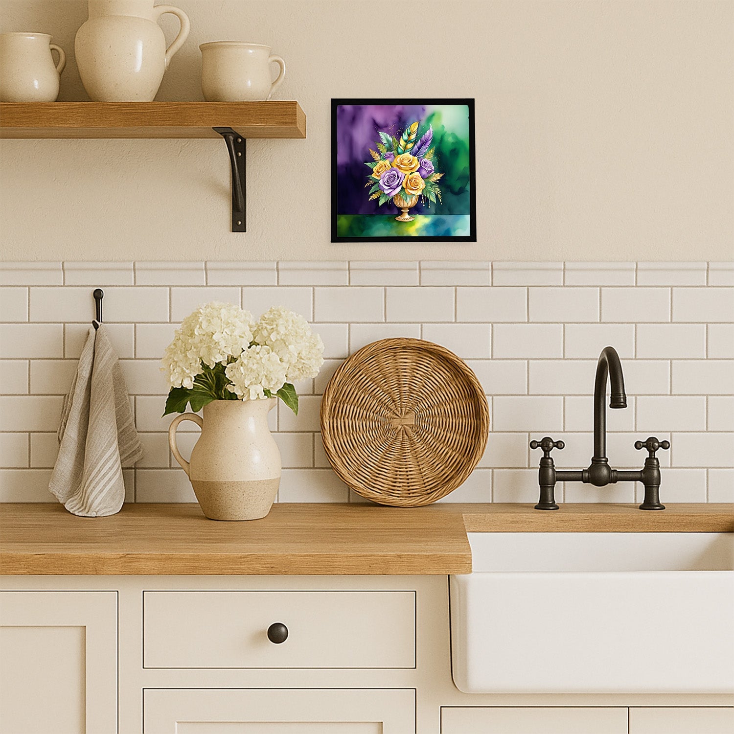 Flowers Mardi Gras Framed Metal Print Bathroom, Kitchen, Office, Home Decor Wall Art Ready to Hang, Square, 8X8