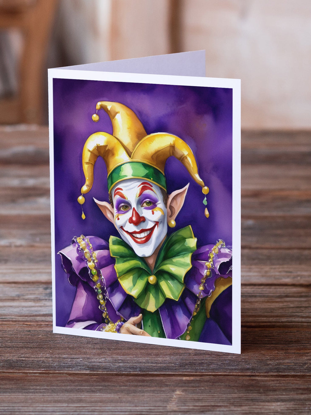 Jester Mardi Gras Greeting Cards Pack of 8 Blank Cards with Envelopes Whimsical A7 Size 5x7