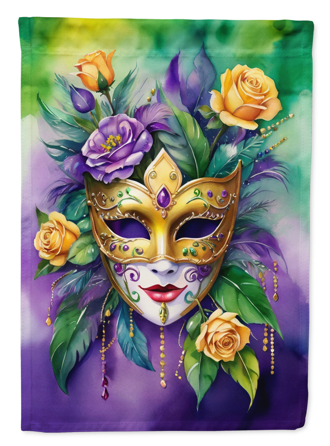 Mask Mardi Gras House Flag 28x40 Porch Sleeve Pole Decorative Outside Yard Banner Artwork Wall Hanging, Polyester