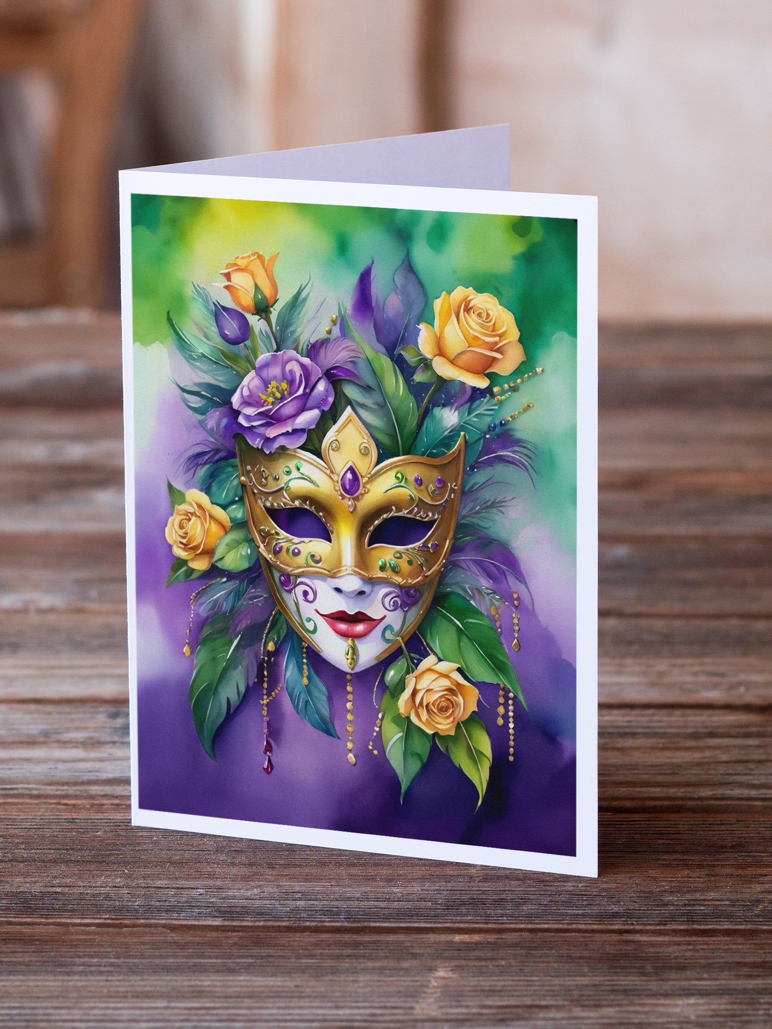 Mask Mardi Gras Greeting Cards Pack of 8 Blank Cards with Envelopes Whimsical A7 Size 5x7