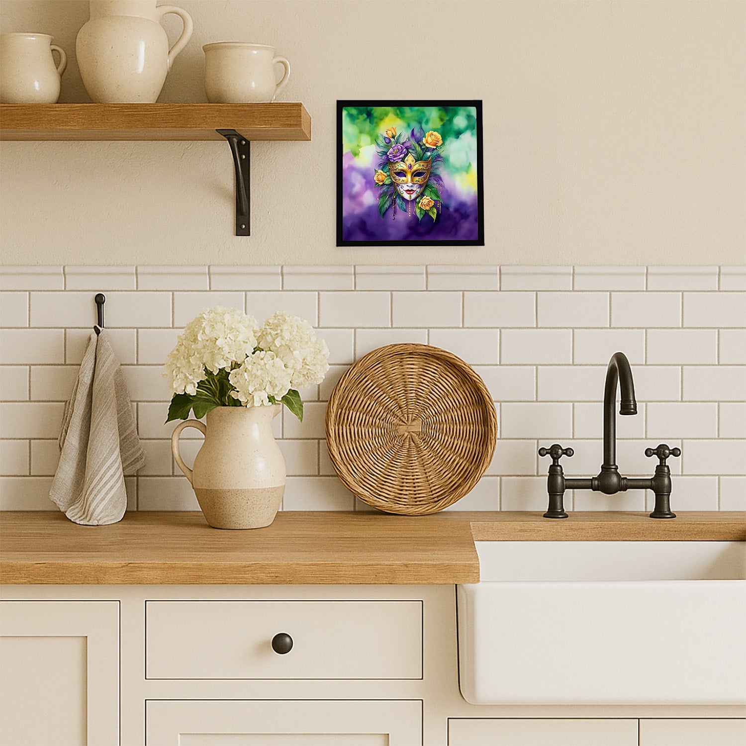 Mask Mardi Gras Framed Metal Print Bathroom, Kitchen, Office, Home Decor Wall Art Ready to Hang, Square, 8X8